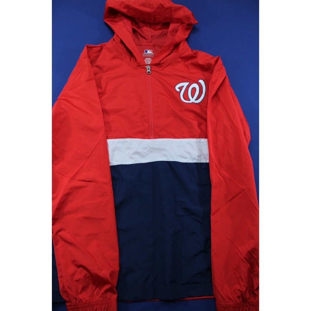 NWOT MLB Authentic WashingtonNationals Rain Pullover Qtr Zip Hooded Polyester SM